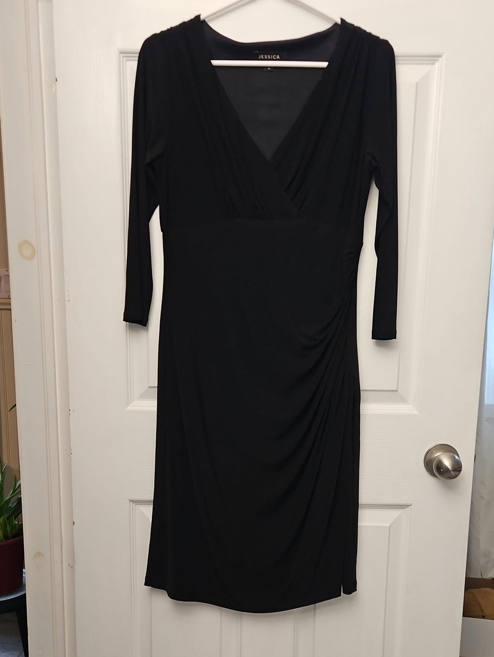 Jessica Black V-Neck Long Sleeve Draped Knee-Length Dress